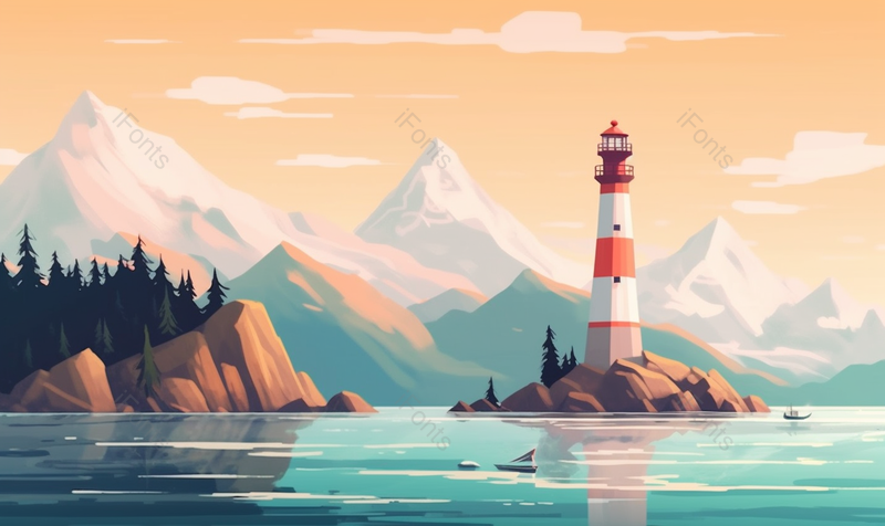 山峰海面灯塔插画背景,插画/手绘图,插画/手绘图库,插画/手绘图下载,插画/手绘